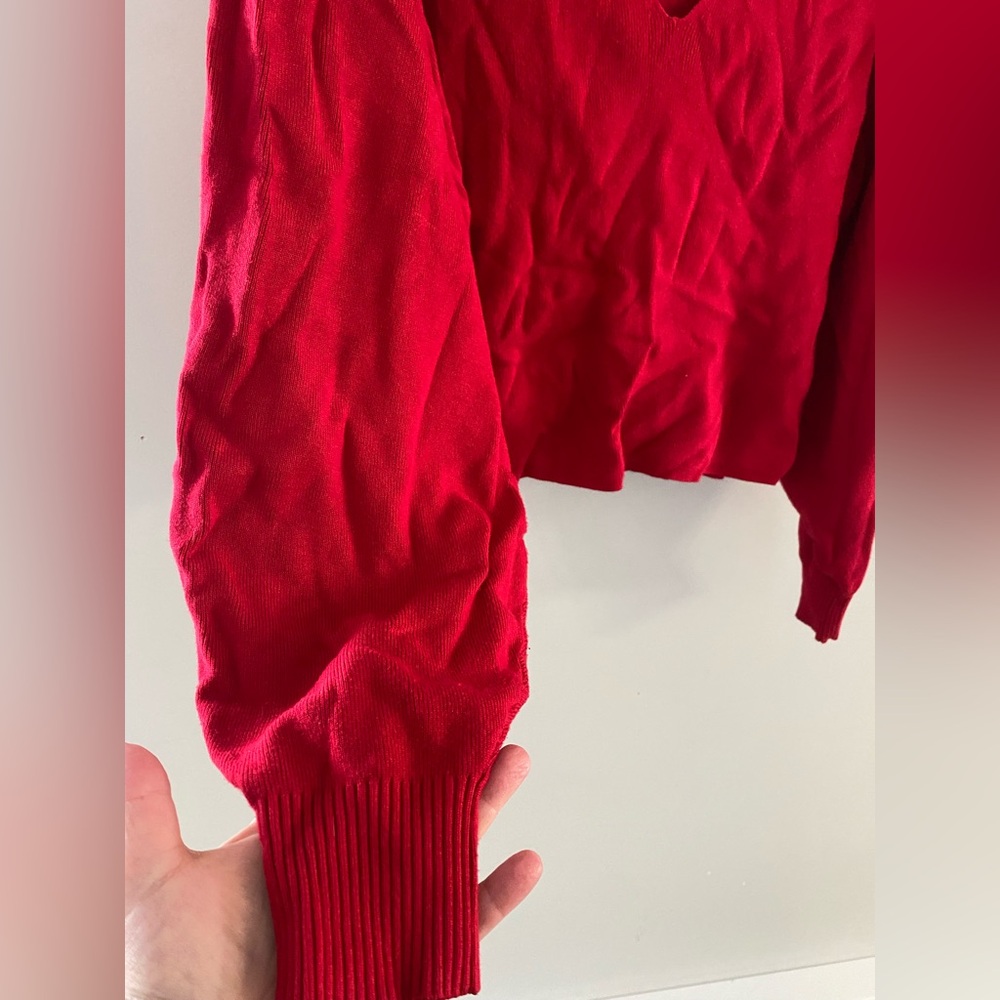 Vibrant Red V-Neck Sweater - Picture 3 of 4